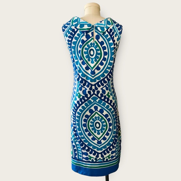 Barbara Erickson Resort Blue & White Mosaic Print Sleeveless Knit Dress Size XL - Picture 2 of 9